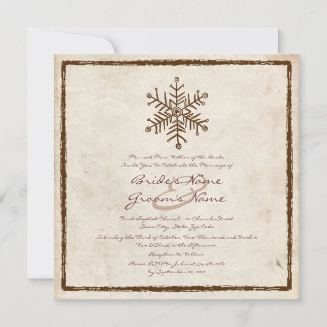 Vintage Rustic Snowflake Wedding bjudande Inbjudningar (Framsida)