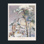 Vintage Rustic Snowy Winter Chistmas Village Vykort<br><div class="desc">Klassisk nostalgisk återupprättad helgdag för vintage med en rysk,  fredlig by som täckts av snö med gammal stenkyrka,  träd och kvällskyrka i himlar med snöflingor. Baksidan har gammal parchment-bakgrund med kompletterande scenetikett med Hälsning och utrymme för anpassning och redigerbar text fält.</div>
