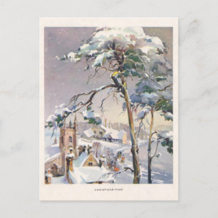 Vintage Rustic Snowy Winter Chistmas Village Vykort