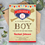 Vintage Rustic Sports Boy Baseball Baby Shower Inbjudningar<br><div class="desc">Akta dina gäster med den här basebolltemat babyduschen inbjudan, där man korsade fladdermus och en baseboll med modern typografi mot en strålande bakgrund. Lägg bara till din händelseinformation i den här mallen som är enkel att använda för att göra den till en inbjudan av typen en. Vänd kortet över för...</div>
