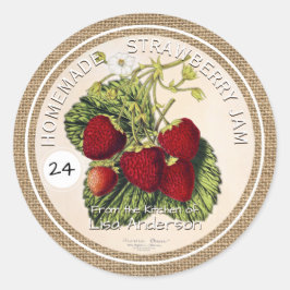 Vintage Rustic Strawberry Sylt anpassningsbar etik Runt Klistermärke