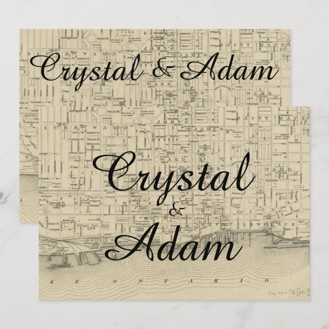 Vintage Rustic Toronto Karta bröllopsinbjudan Inbjudningar (Fram/baksida)