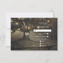 Vintage Rustic Tree & Nattljus Bröllop RSVP OSA Kort