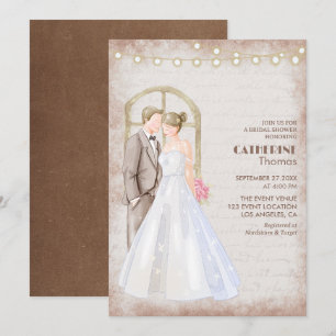 Vintage Rustic Watercolor Romantic String Ljus Inbjudningar