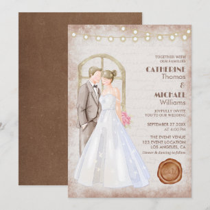 Vintage Rustic Watercolor Romantic String Ljus Inbjudningar
