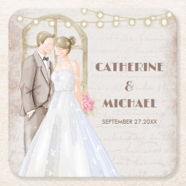 Vintage Rustic Watercolor Romantic String Ljus Underlägg Papper Kvadrat