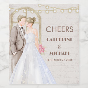 Vintage Rustic Watercolor Romantic String Ljus Vinflaska Etikett