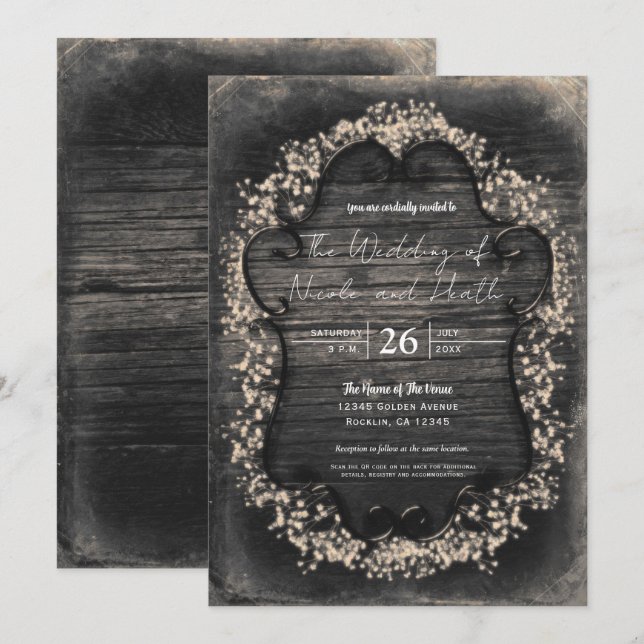 Vintage Rustic Wood & Baby's Bandinationer Inbjudningar (Fram/baksida)