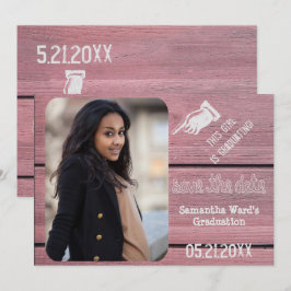 Vintage Rustic Wood Studenten Photo Spara datum Inbjudningar