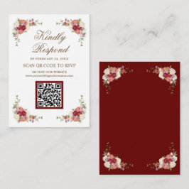Vintage Rustik Blommig QR-kod RSVP Bröllopswebbpla Tilläggskort