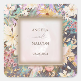 Vintage Rustik Boho Blommig Bröllop Fyrkantigt Klistermärke