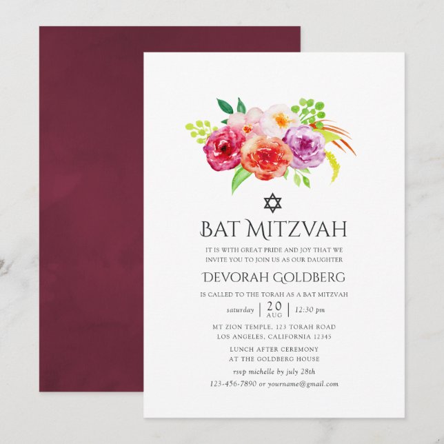 Vintage Rustik Charm Bat Mitzvah Inbjudningar (Fram/baksida)
