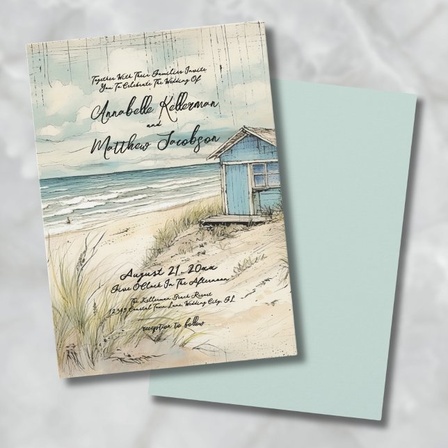 Vintage Rustik Elegant Kustnära Strandbröllop Inbjudningar (Vintage Rustic Elegant Coastal Beach Wedding Invitation )