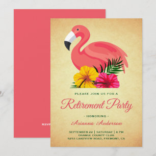 Vintage Rustik Flamingo Blomster Pensionärsfest Inbjudningar