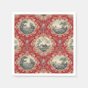 Vintage Rustik Fransk Toile Blommönster Pappersservett