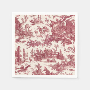 Vintage Rustik Gård Fransk Toile-Röd & Tan Pappersservett