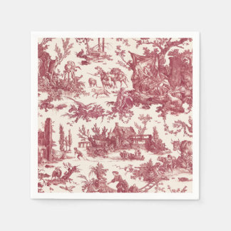 Vintage Rustik Gård Fransk Toile-Röd & Tan Pappersservett
