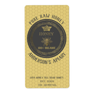 Vintage rustik guld drottningbi honung burk apiary fraktsedel