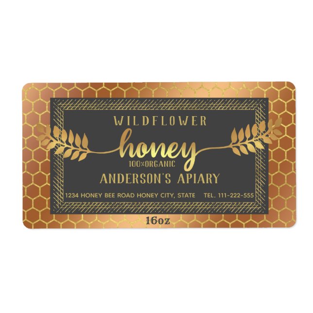 Vintage Rustik guld kalligrafhonung gren burk Fraktsedel (Framsidan)