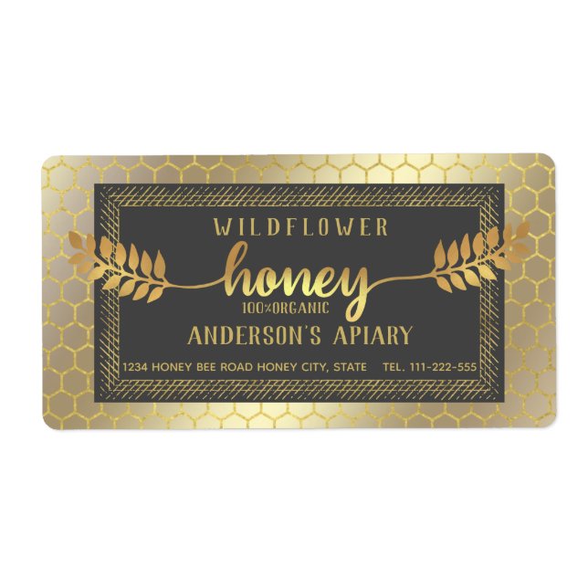 Vintage Rustik guld kalligrafhonung gren burk Fraktsedel (Framsidan)