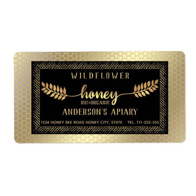 Vintage Rustik guld kalligrafhonung gren burk Fraktsedel (Framsidan)