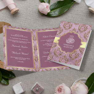 Vintage Rustik Guld Lavendel Damask Muslimsk Bröll Inbjudan