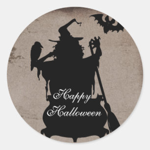 Vintage Rustik Halloween Häxa Kittel Fest Runt Klistermärke