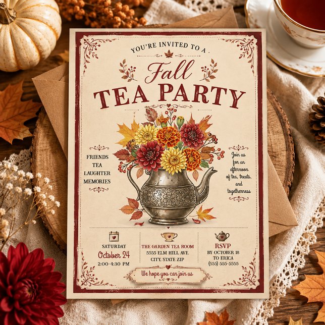Vintage Rustik Höst Tea Party Inbjudningar (Fall Tea Party Invitation)