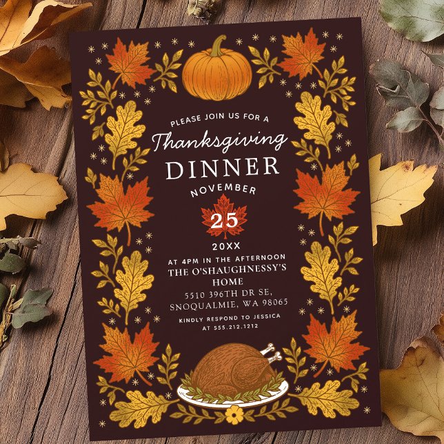 Vintage Rustik Höstblad Thanksgiving Middag Inbjudningar (Skapare uppladdad)