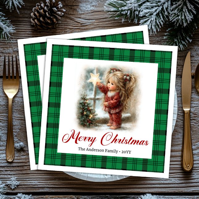 Vintage Rustik Julfirande Scen Servetter (Vintage Rustic Celebration Christmas Scene Napkins)