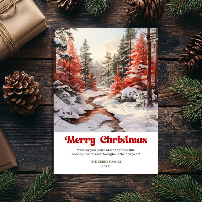 Vintage rustik julscen festlig högtid  julkort (Vintage rustic Christmas scene festive holiday card)
