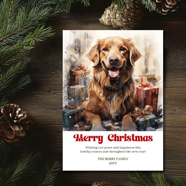 Vintage rustik julscen klassisk hundkort julkort (Vintage rustic Christmas scene classic animal card)