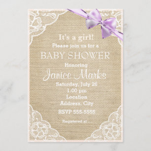 Vintage Rustik Jute Spets Baby Shower Inbjudan