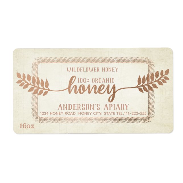 Vintage, rustik kalligrafningshonung gren fraktsedel (Framsidan)