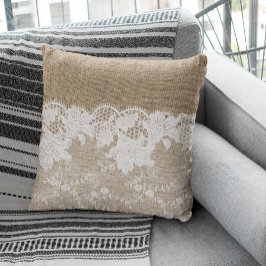 Vintage, rustik land-beige-burk och vit snöre kudde