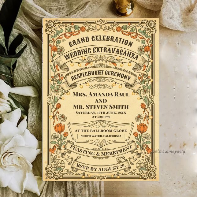 Vintage Rustik Landskapsmarknad Bröllopsextravagan Inbjudningar (Vintage Rustic Country Fair Wedding Extravaganza Invitation)