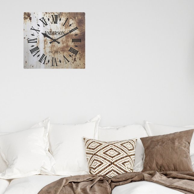 Vintage Rustik Shabby Chic Nötta Antika Fyrkantig Klocka (Skapare uppladdad)