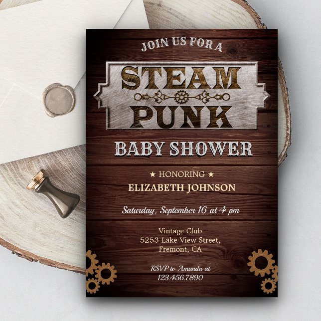 Vintage Rustik Steampunk Bebis Shower Inbjudningar (Skapare uppladdad)