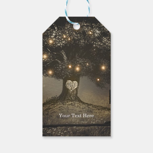 Vintage Rustik Träd & Nattljus Bröllopspresent Presentetikett (Framsidan)