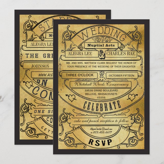 Vintage Rustik Typografi Biljett Bröllop  Inbjudningar (Fram/baksida)