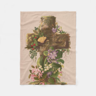 Vintage Rustikalt Blommorskt Kors, Påskkort, Fleecefilt