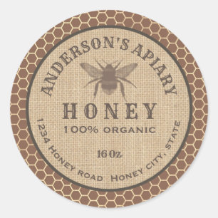 Vintage Rustin linne bee honey comb honey burk cla Runt Klistermärke