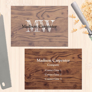 Vintage Rustit brunbränt trä Carpenter Monogram Visitkort