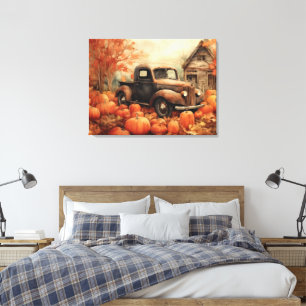 Vintage Rusty Pickup och Pumpkins Hösten 32x24 Canvastryck