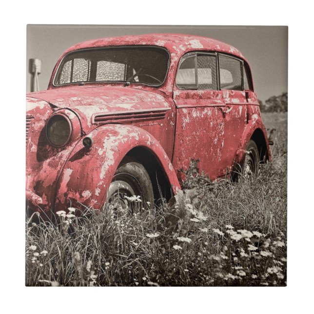 Vintage Rusty Red Lastbil Tile Kakelplatta (Framsidan)