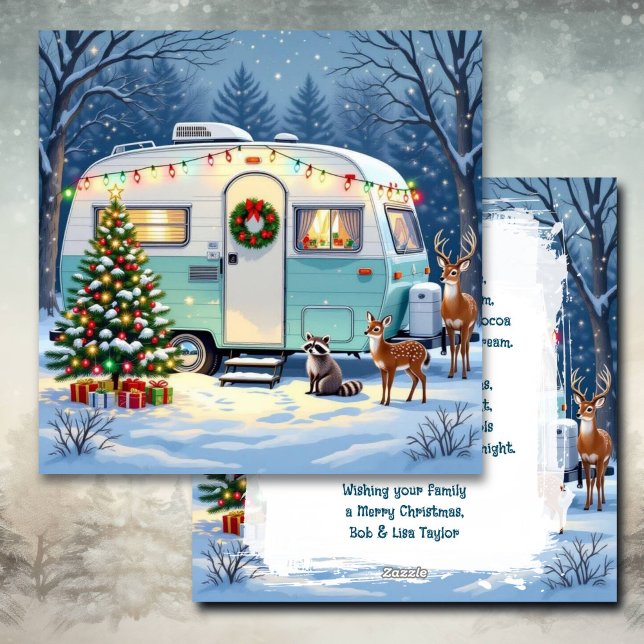 Vintage RV Christmas and Woodland Creatures Julkort (Skapare uppladdad)