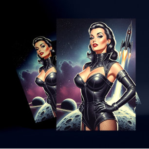 Vintage Rymd Pinup Vykort