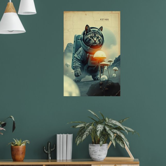 Vintage Rymdfarare Katt Sci-Fi Rymd Konst Affisch (Vardagsrum 1)