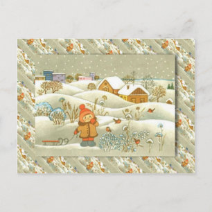 Vintage Rysk jul, flicka med ett lejd Helg Vykort