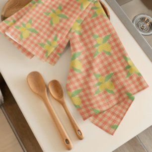 Vintage säcksommarfärgade citroner i orange-röda r kökshandduk